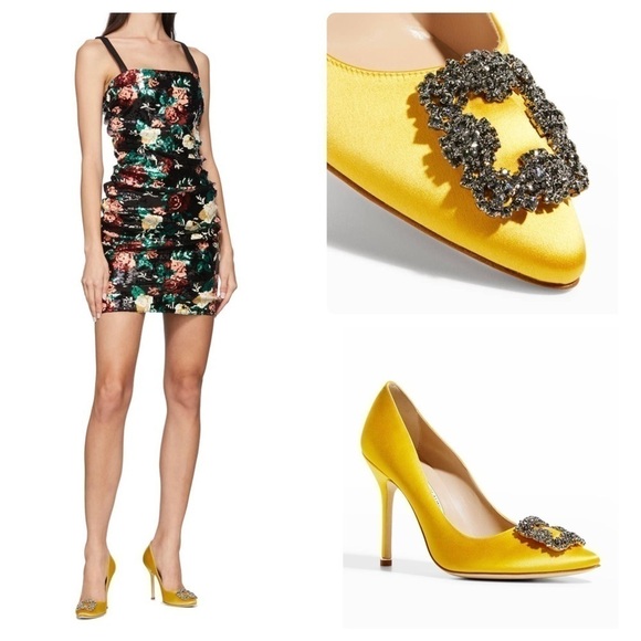 Manolo Blahnik Hangisi Crystal Buckle Satin Pump - Picture 1 of 10